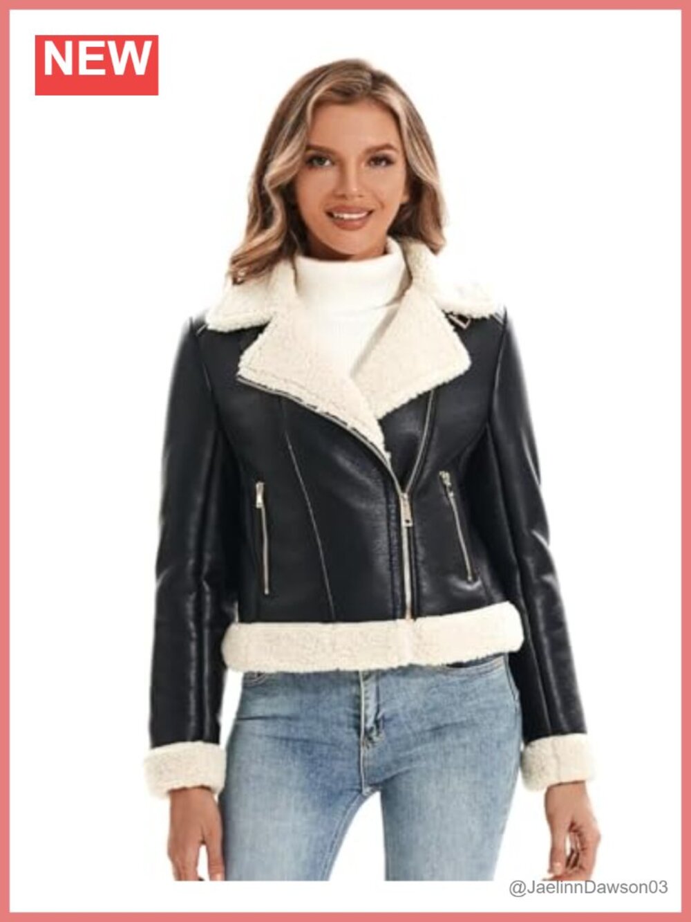 Faux Fur Faux Leather Moto Jacket Sherpa Lined Cropped Coat
